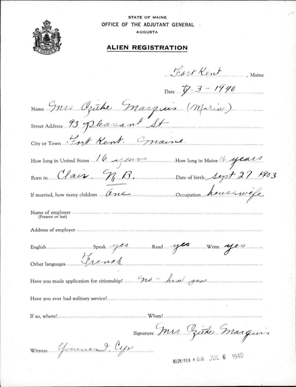 Miniature of Alien Registration- Morin Marquis, Ozithe (Fort Kent, Aroostook County)