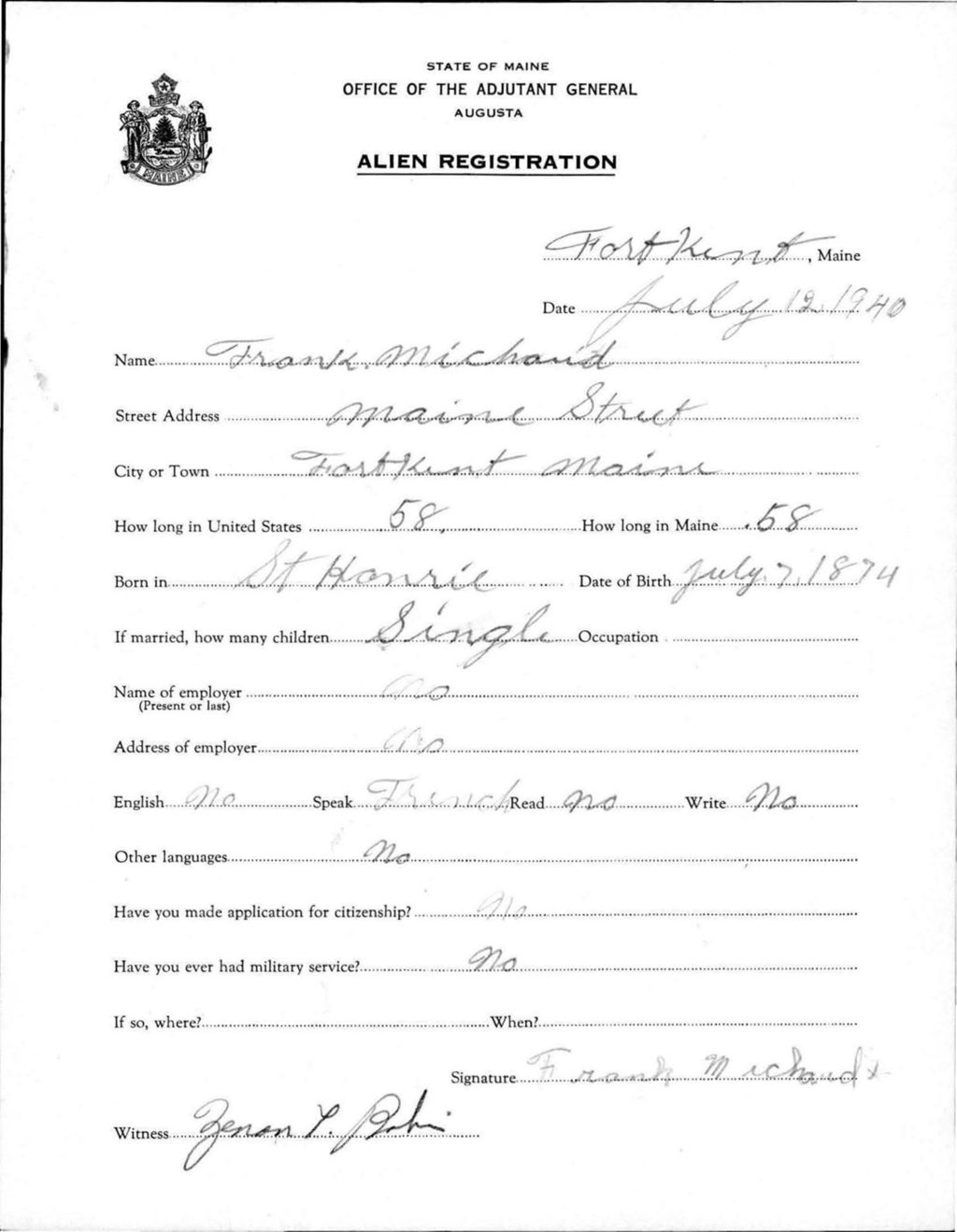 Miniature of Alien Registration- Michaud, Frank (Fort Kent, Aroostook County)