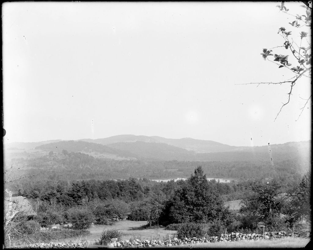 Miniature of View Of Distant Hills Past A Stone Wall & A Lake