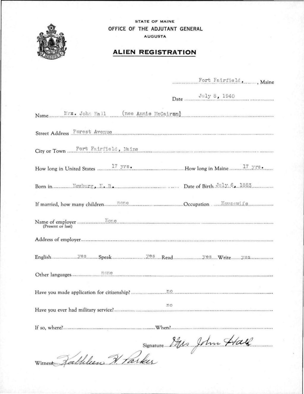 Miniature of Alien Registration- Mccairon, Annie (Fort Fairfield, Aroostook County)