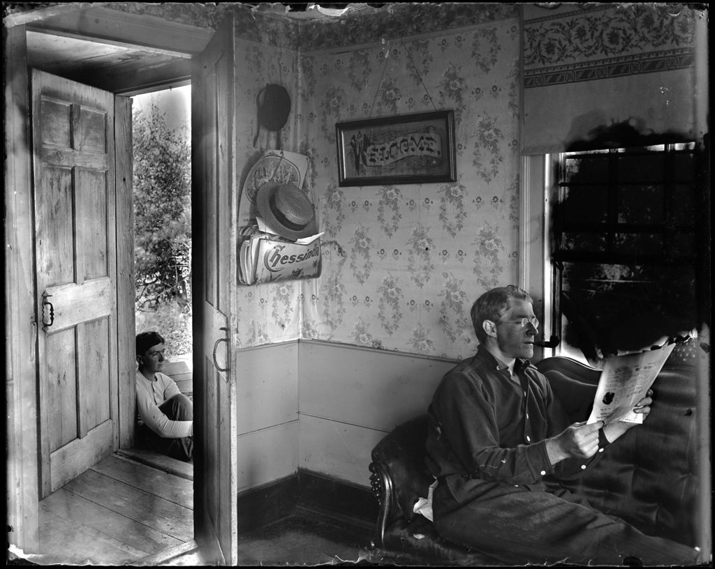 Miniature of George French Sitting Reading A Paper, Ernie Sitting Outside On The Steps