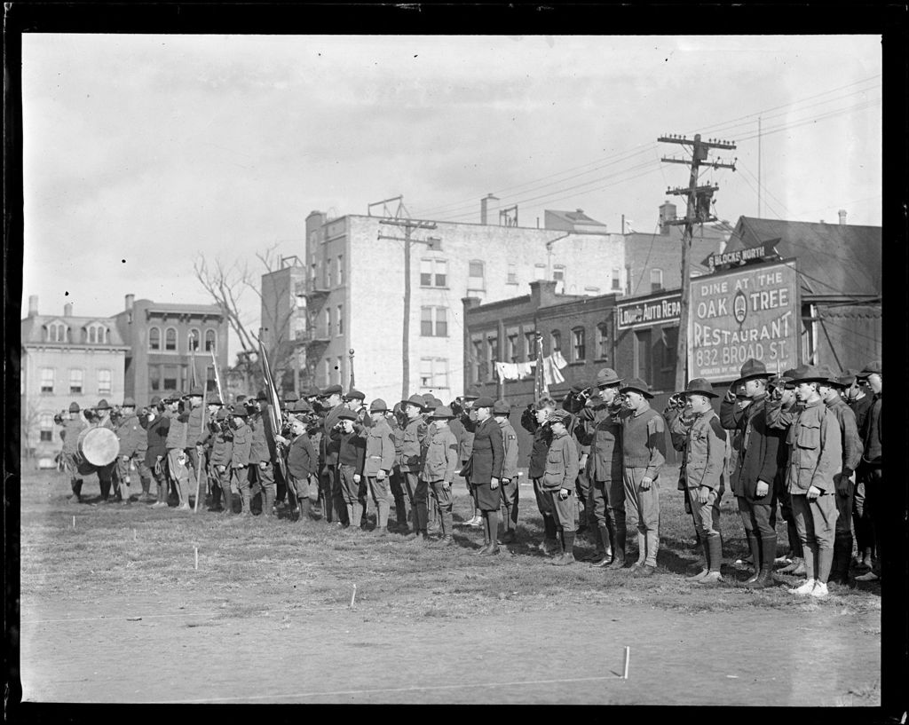Miniature of Large Group Of Boy Scouts Taking An Oath
