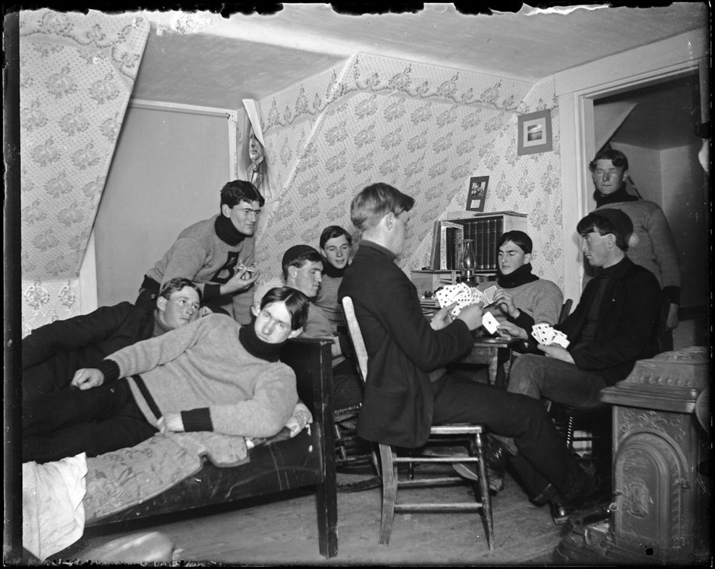 Miniature of Young Men Playing Cards In A Dorm Room (Bates College)
