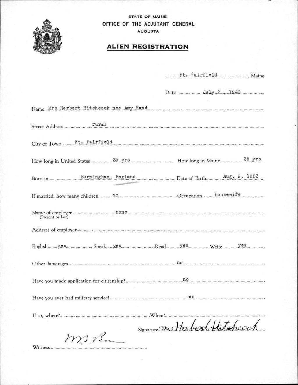 Miniature of Alien Registration- Hand, Amy (Fort Fairfield, Aroostook County)