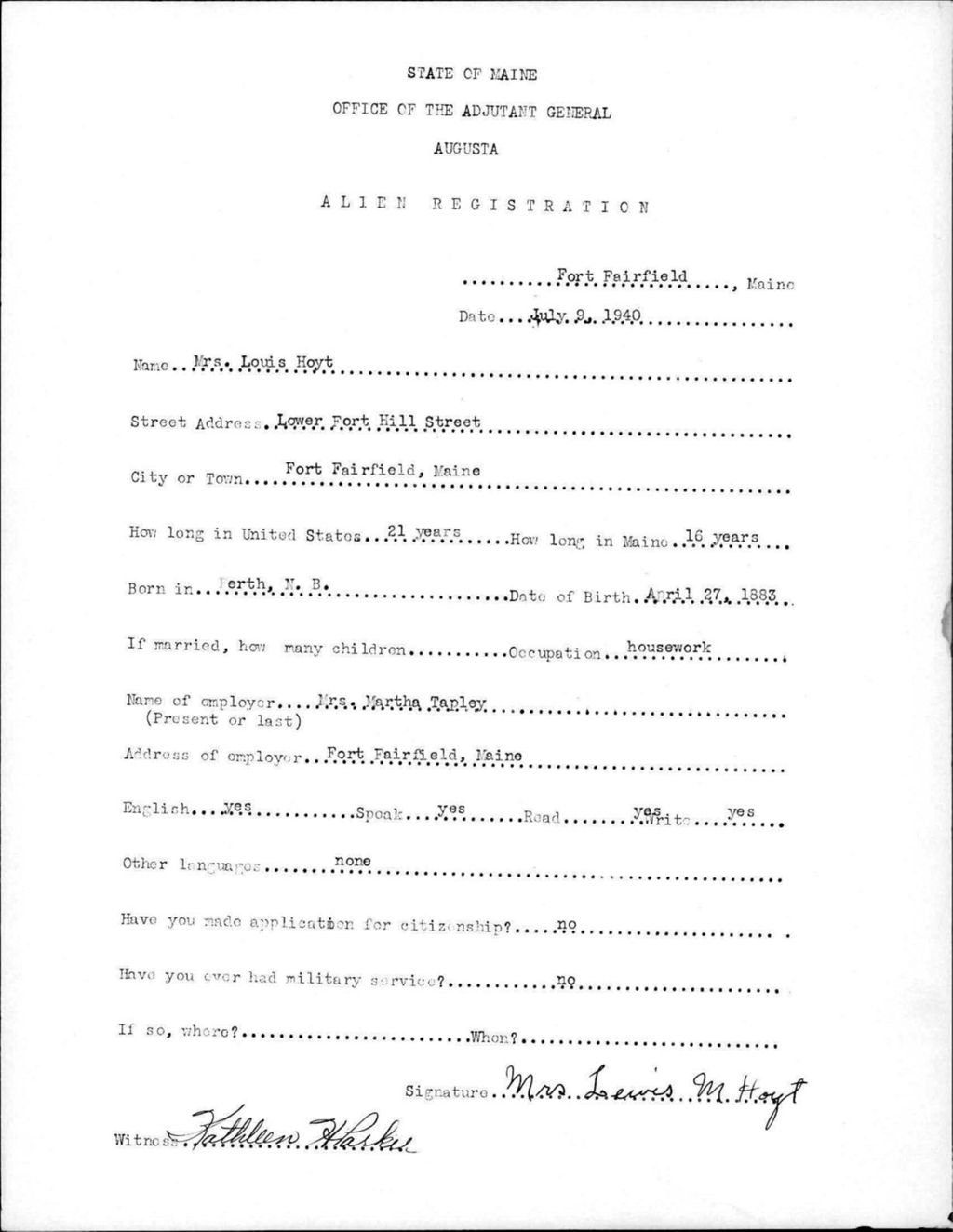 Miniature of Alien Registration- Hoyt, Louis (Fort Fairfield, Aroostook County)