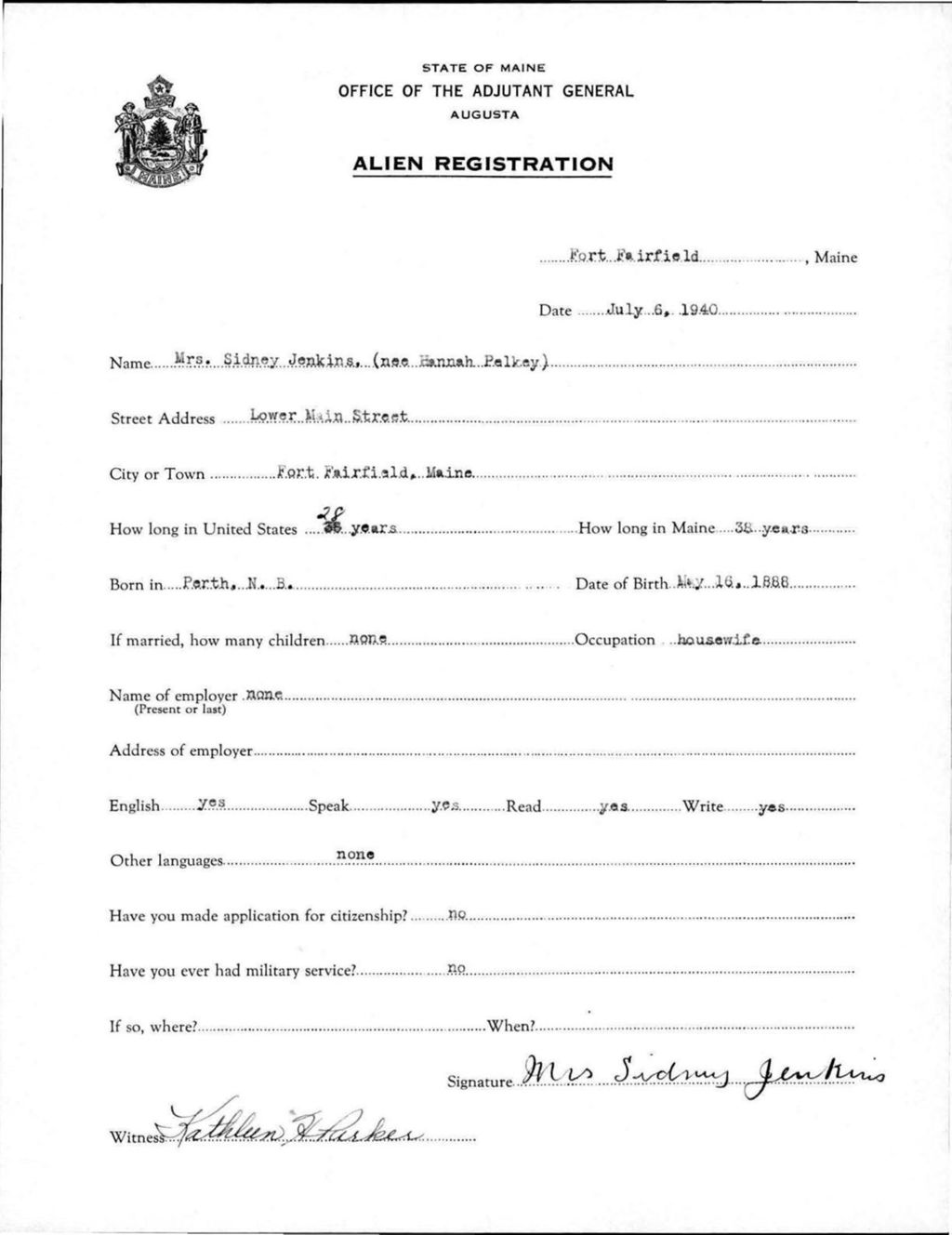 Miniature of Alien Registration- Pelkey, Hannah (Fort Fairfield, Aroostook County)
