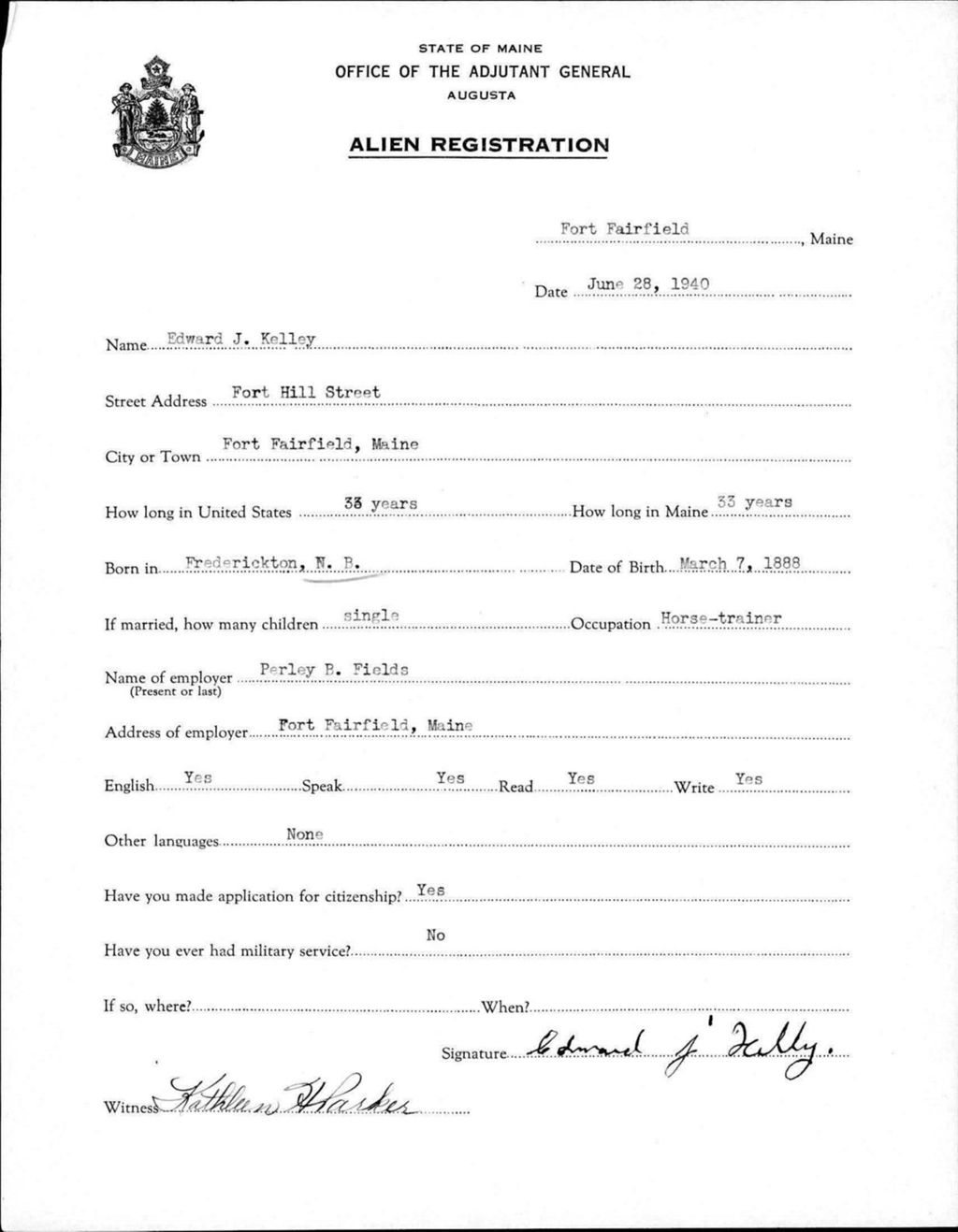 Miniature of Alien Registration- Kelley, Edward J. (Fort Fairfield, Aroostook County)