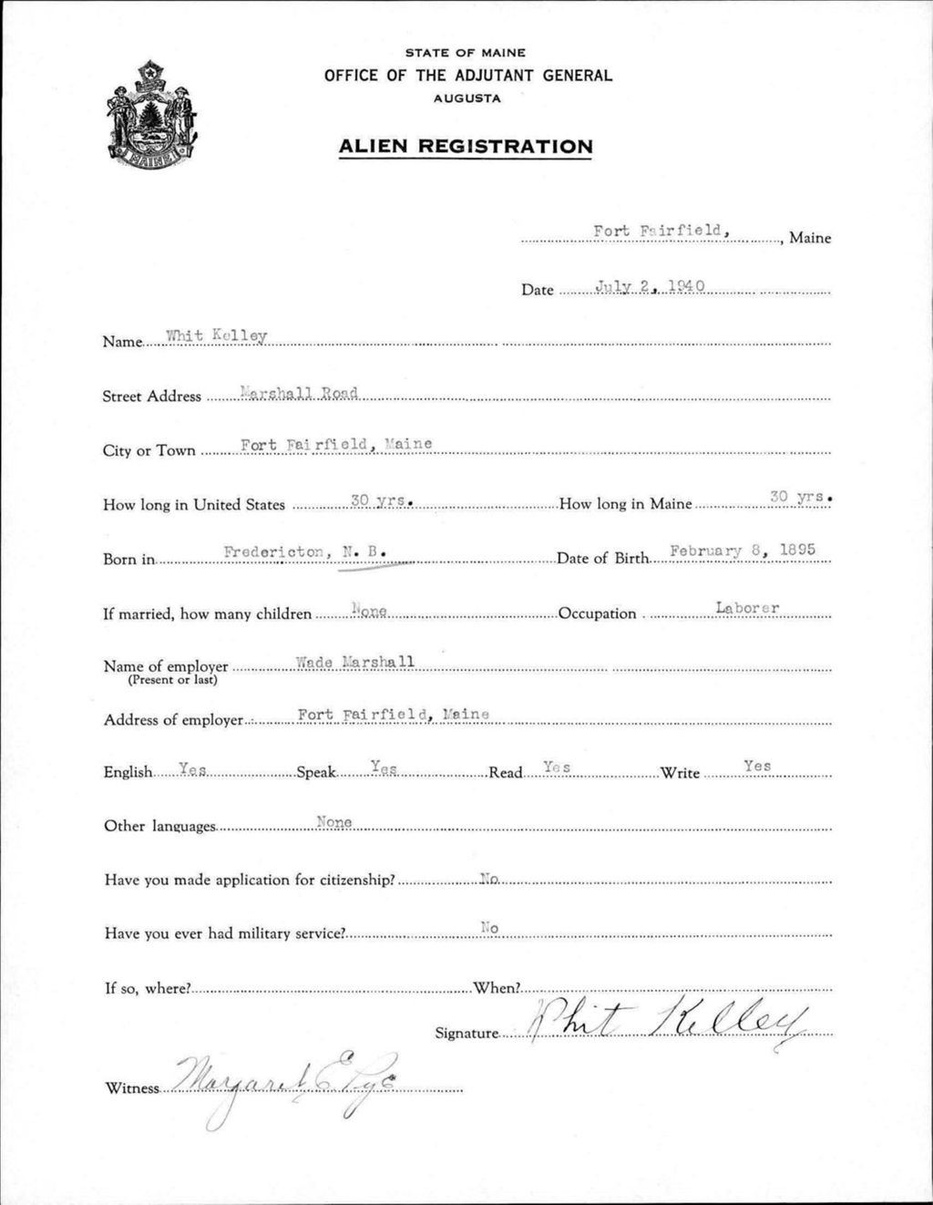 Miniature of Alien Registration- Kelley, Whit (Fort Fairfield, Aroostook County)