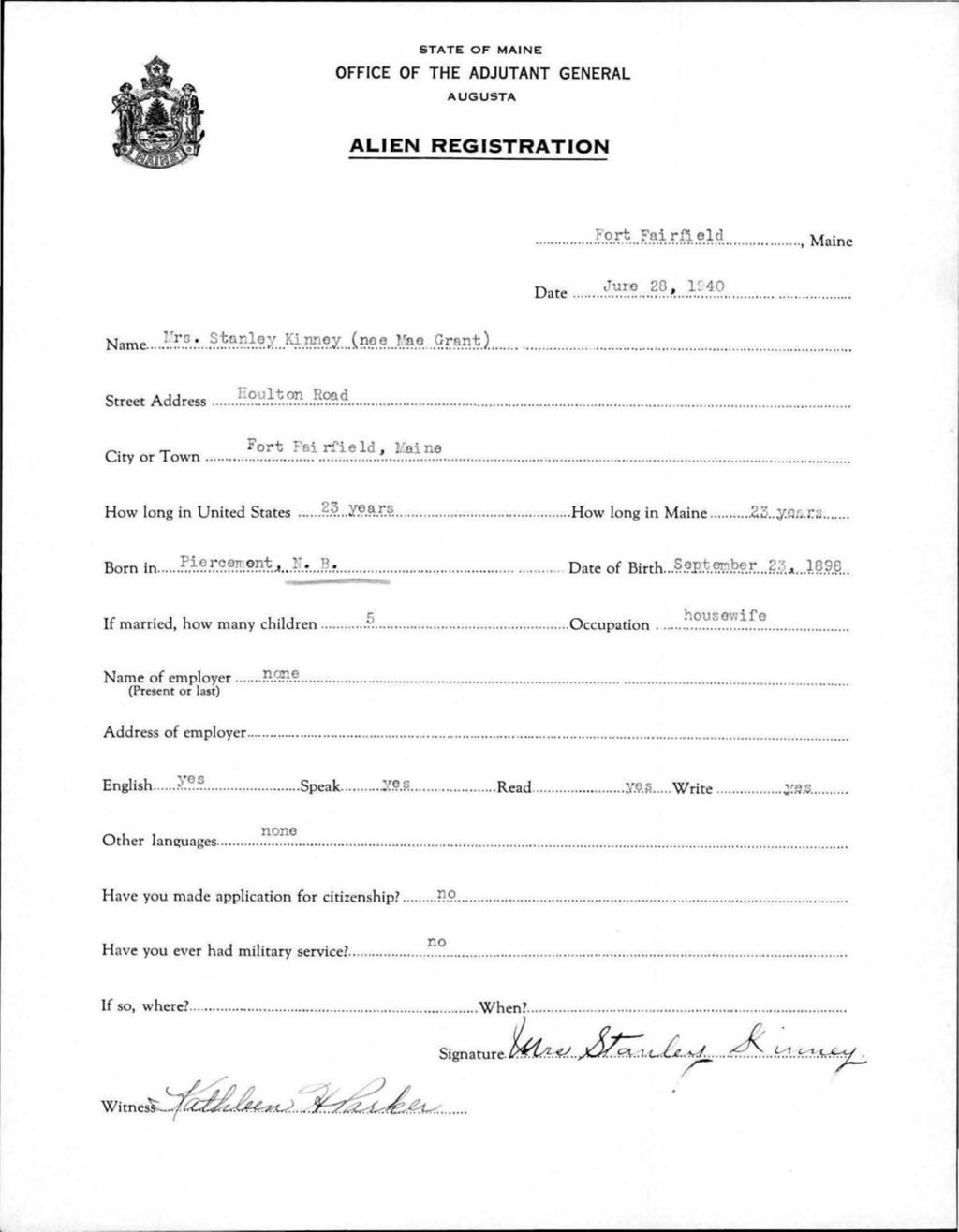 Miniature of Alien Registration- Grant, Mae (Fort Fairfield, Aroostook County)