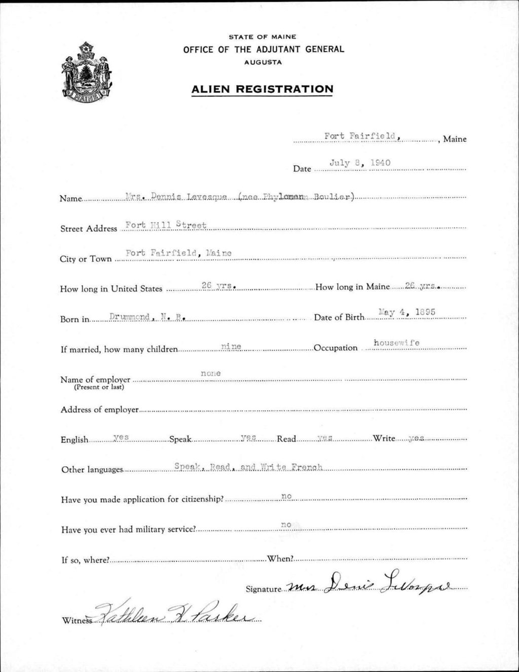Miniature of Alien Registration- Boulier, Phyloman (Fort Fairfield, Aroostook County)