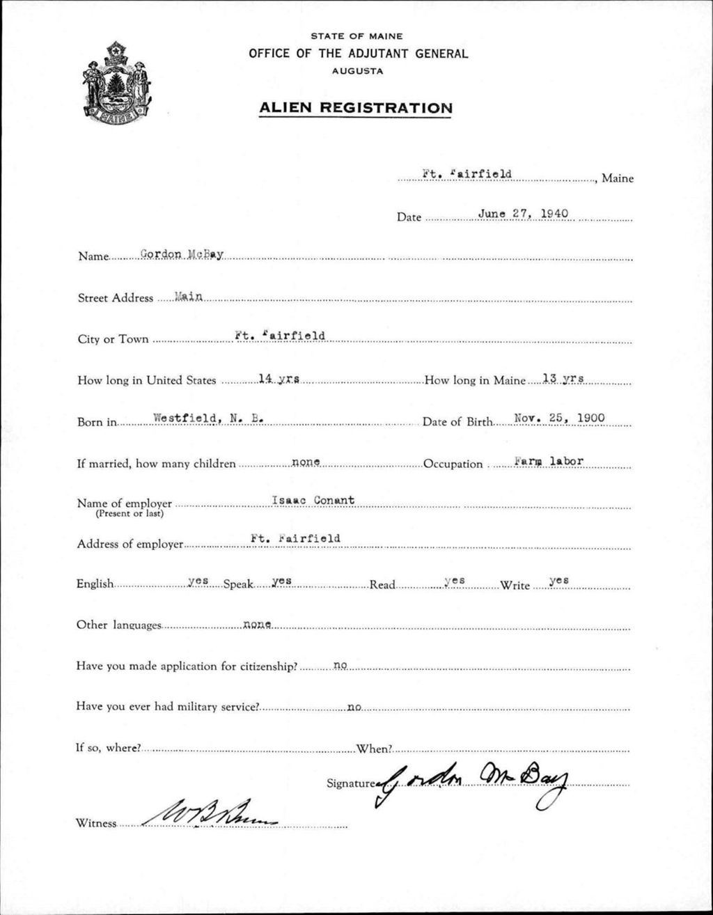 Miniature of Alien Registration- Mcbay, Gordon (Fort Fairfield, Aroostook County)