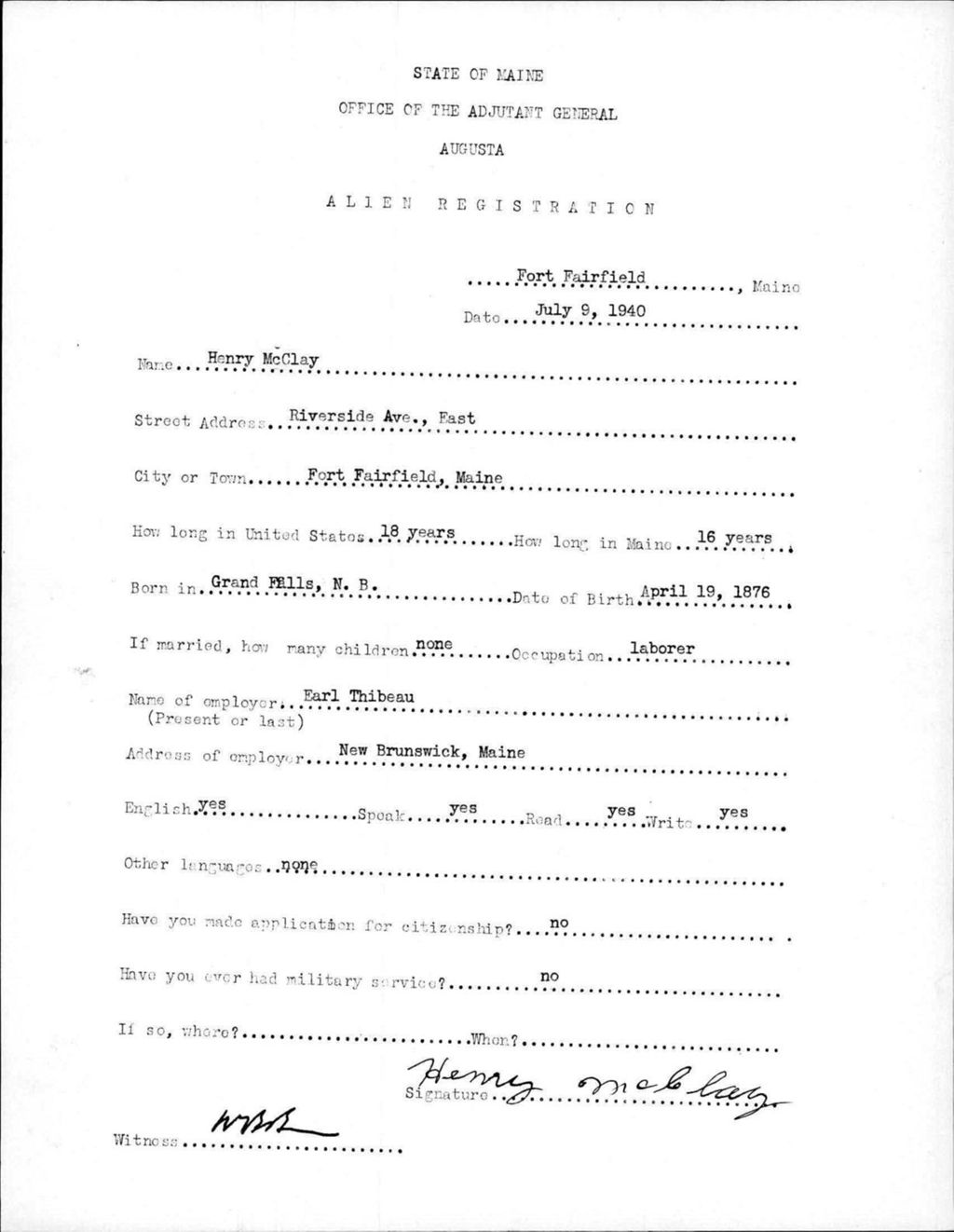 Miniature of Alien Registration- Mcclay, Henry (Fort Fairfield, Aroostook County)