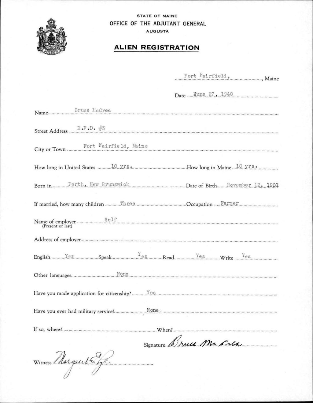 Miniature of Alien Registration- Mccrea, Bruce (Fort Fairfield, Aroostook County)