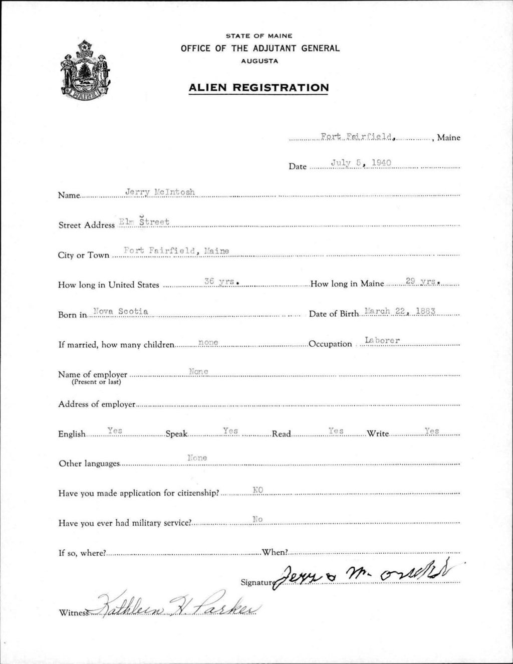 Miniature of Alien Registration- Mcintosh, Jerry (Fort Fairfield, Aroostook County)