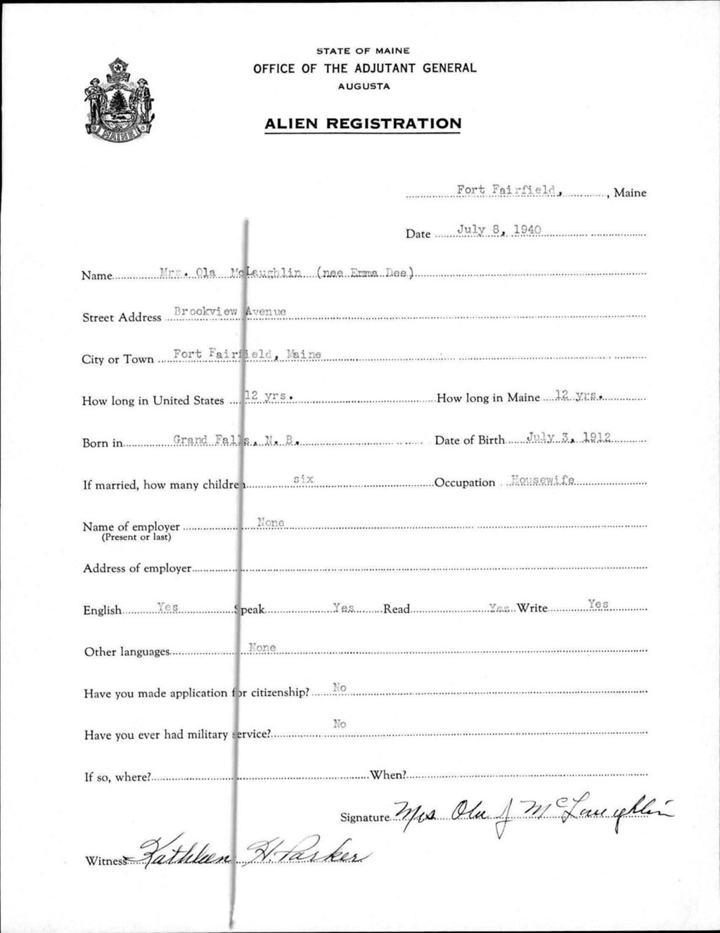 Miniature of Alien Registration- Dee, Emma (Fort Fairfield, Aroostook County)