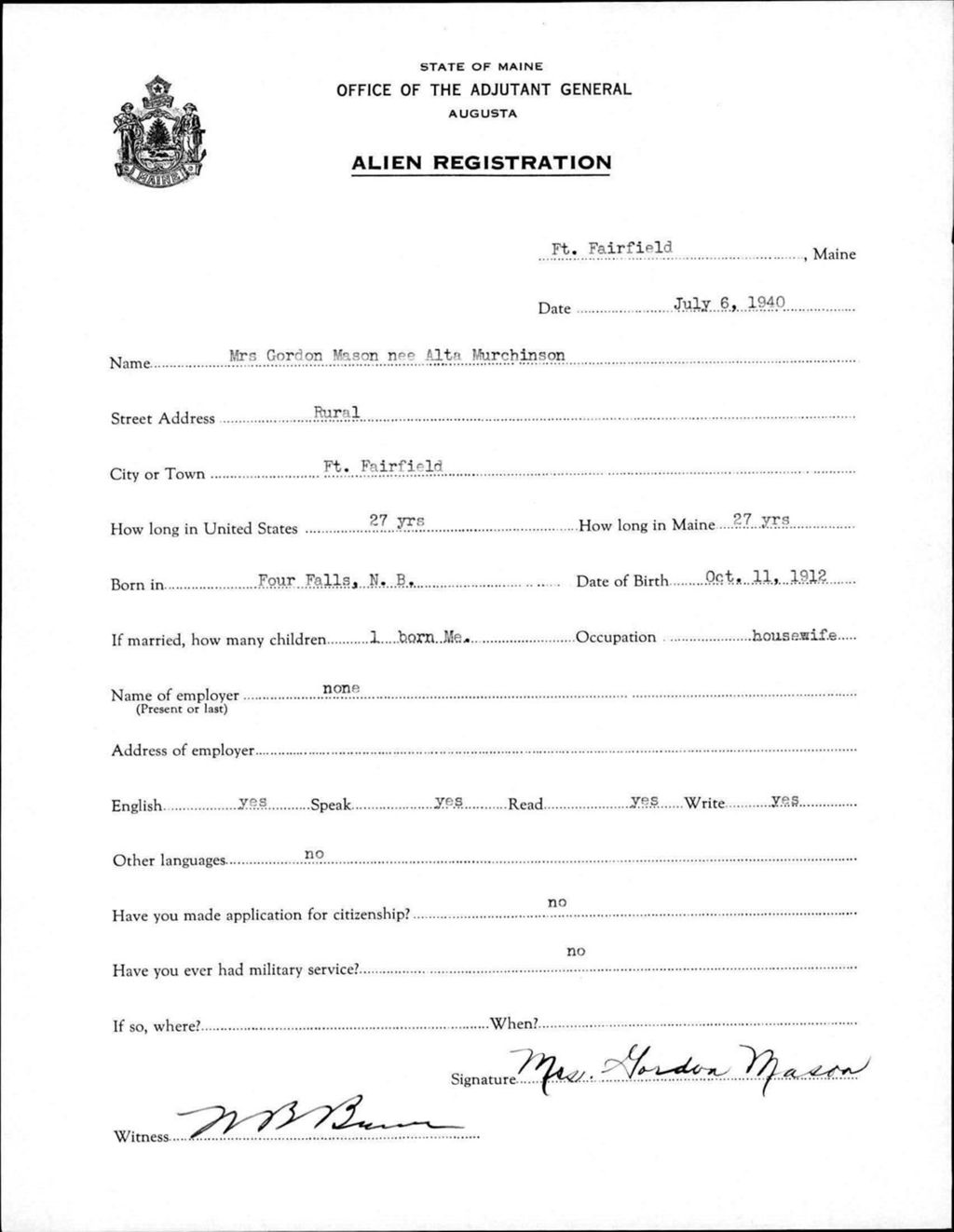 Miniature of Alien Registration- Murchinson, Alta (Fort Fairfield, Aroostook County)