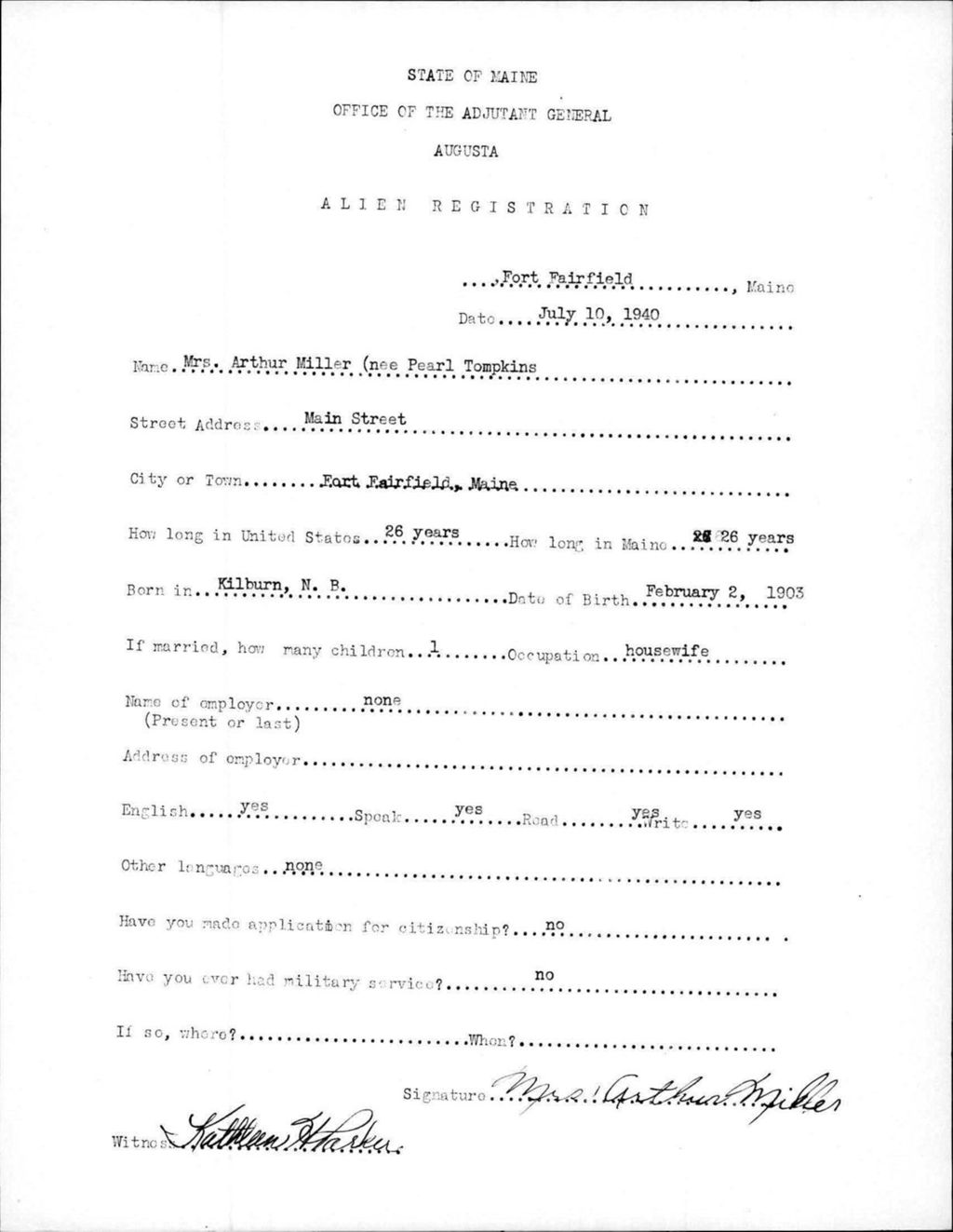 Miniature of Alien Registration- Tompkins, Pearl (Fort Fairfield, Aroostook County)