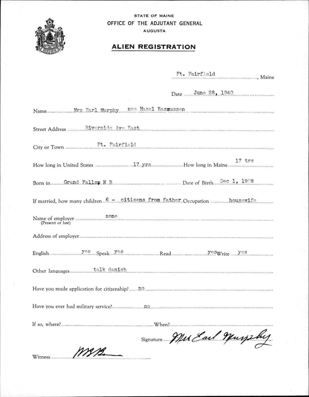 Miniature of Alien Registration- Rasmussen, Hazel (Fort Fairfield, Aroostook County)