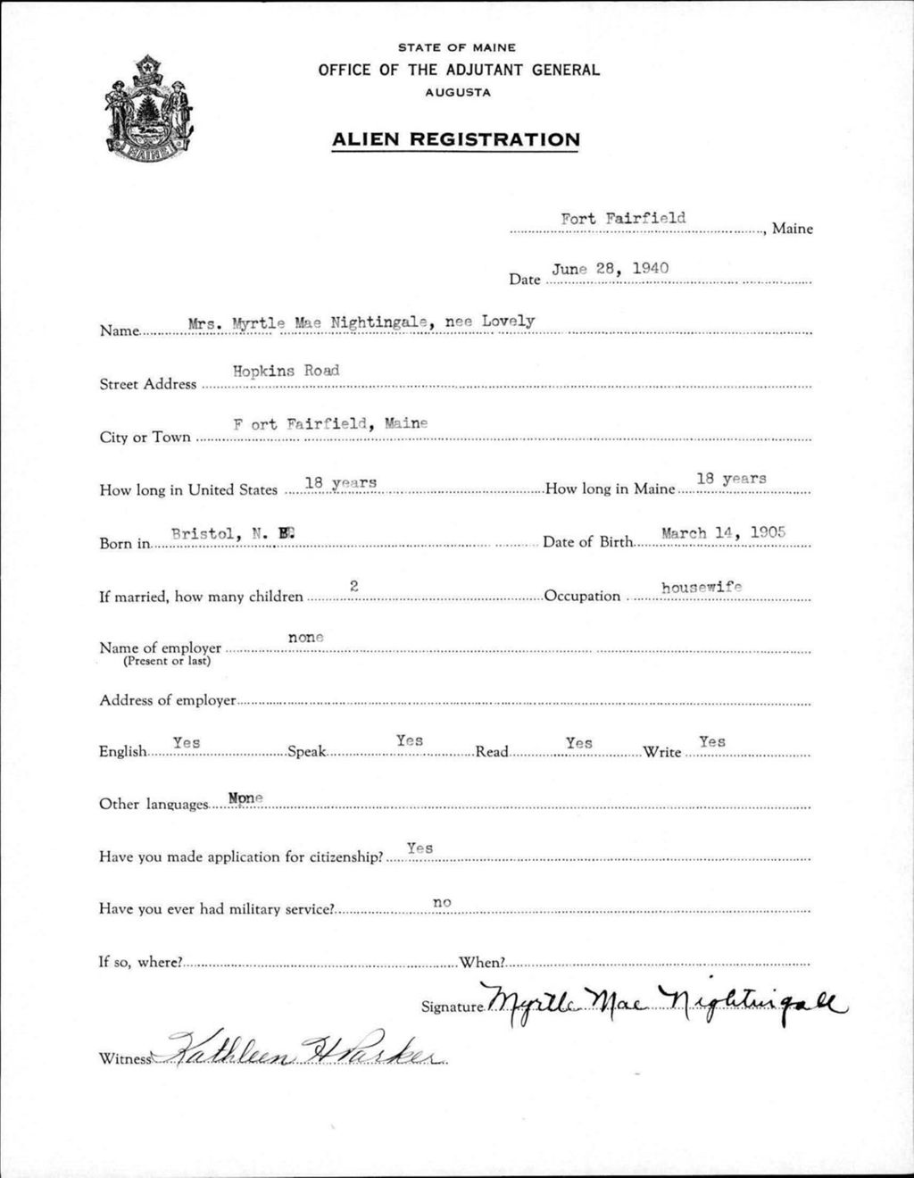 Miniature of Alien Registration- Lovely, Myrtle M. (Fort Fairfield, Aroostook County)