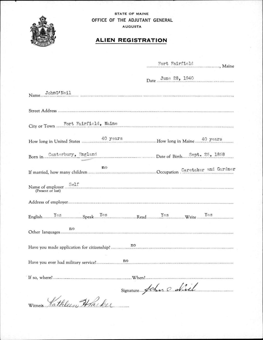 Miniature of Alien Registration- Oneil, John (Fort Fairfield, Aroostook County)