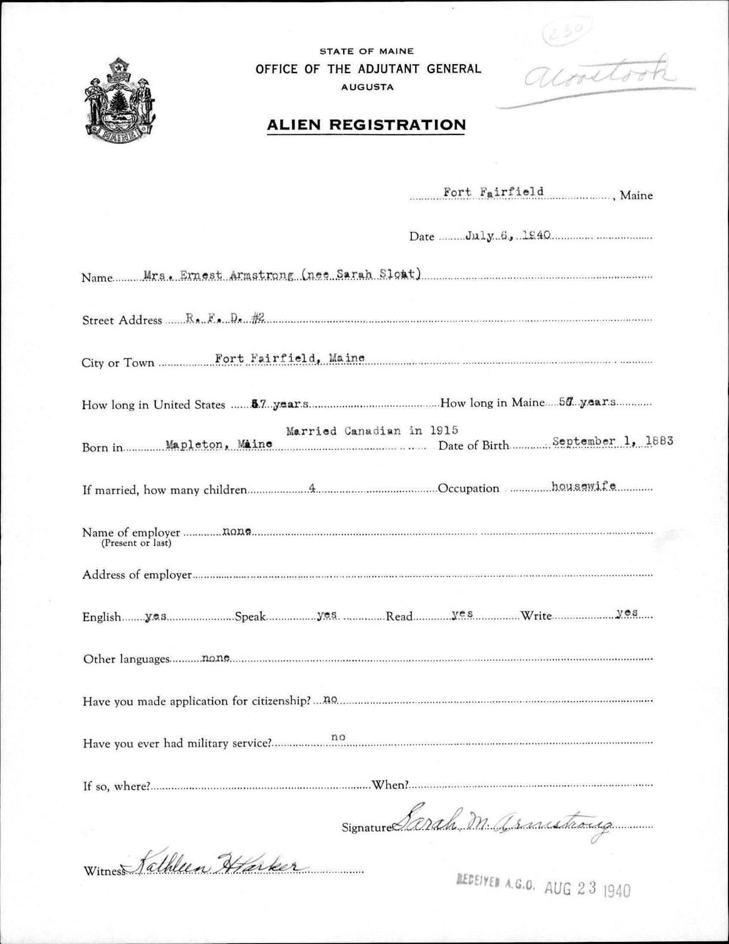 Miniature of Alien Registration- Sloat, Sarah (Fort Fairfield, Aroostook County)