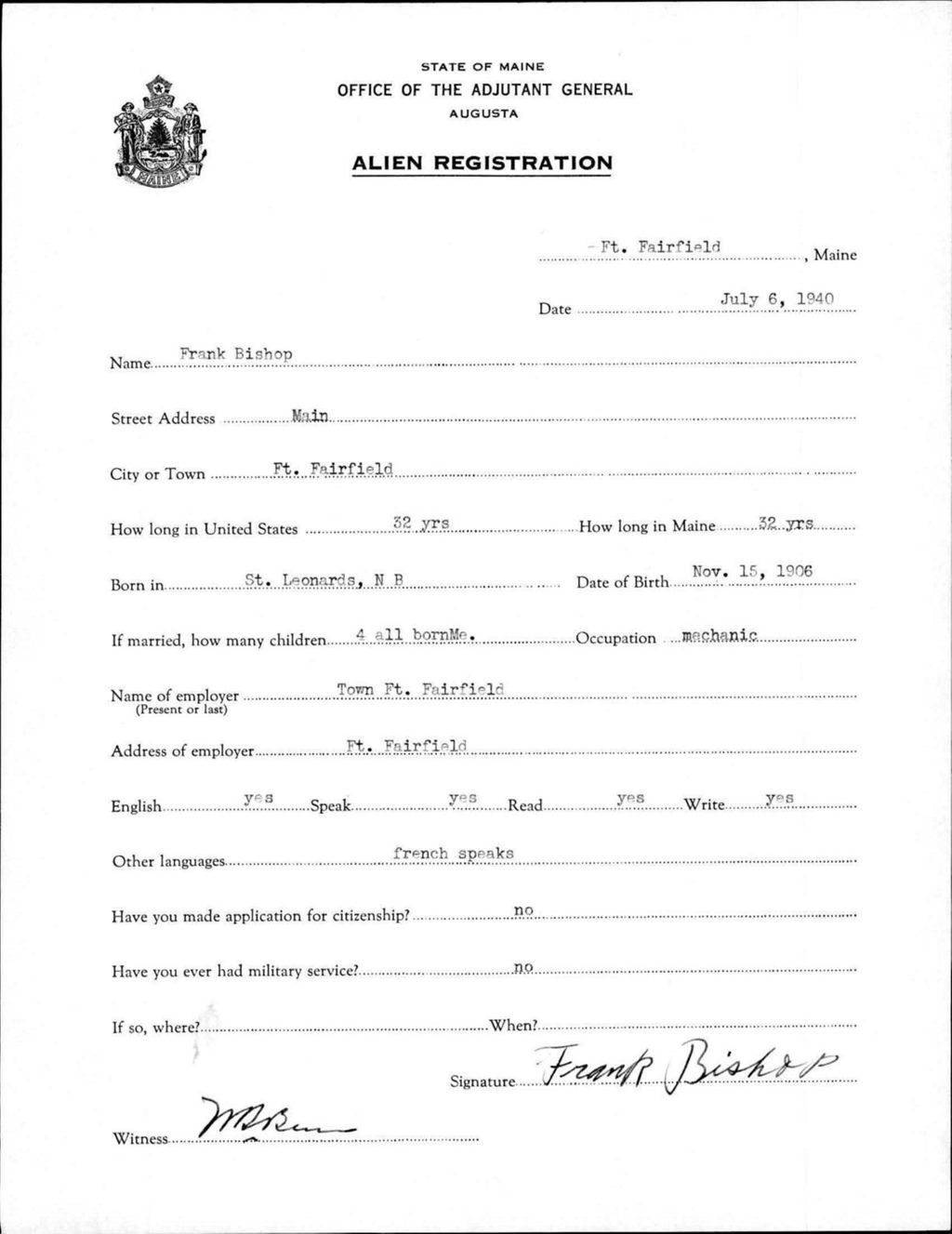 Miniature of Alien Registration- Bishop, Frank (Fort Fairfield, Aroostook County)