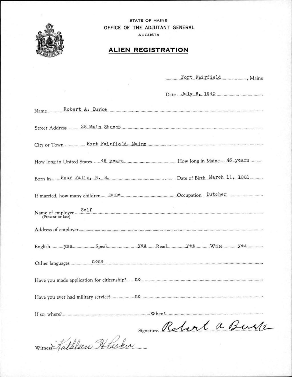 Miniature of Alien Registration- Burke, Robert A. (Fort Fairfield, Aroostook County)