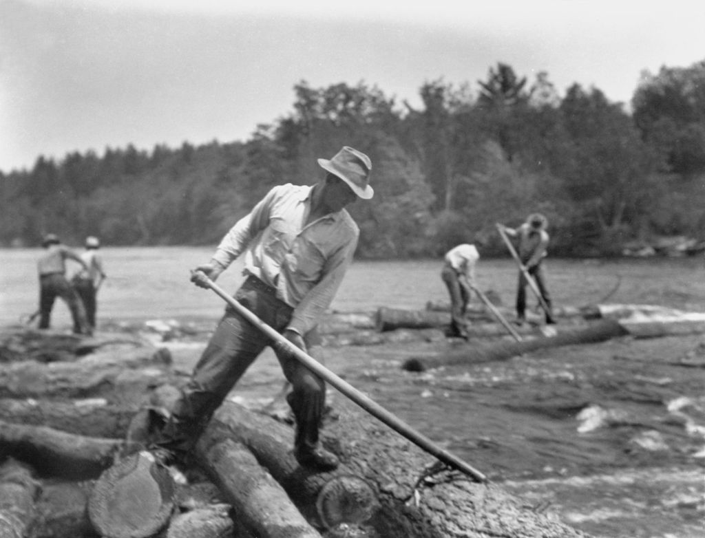 Miniature of Man With Peavey Works At Log Jam, Others Beyond