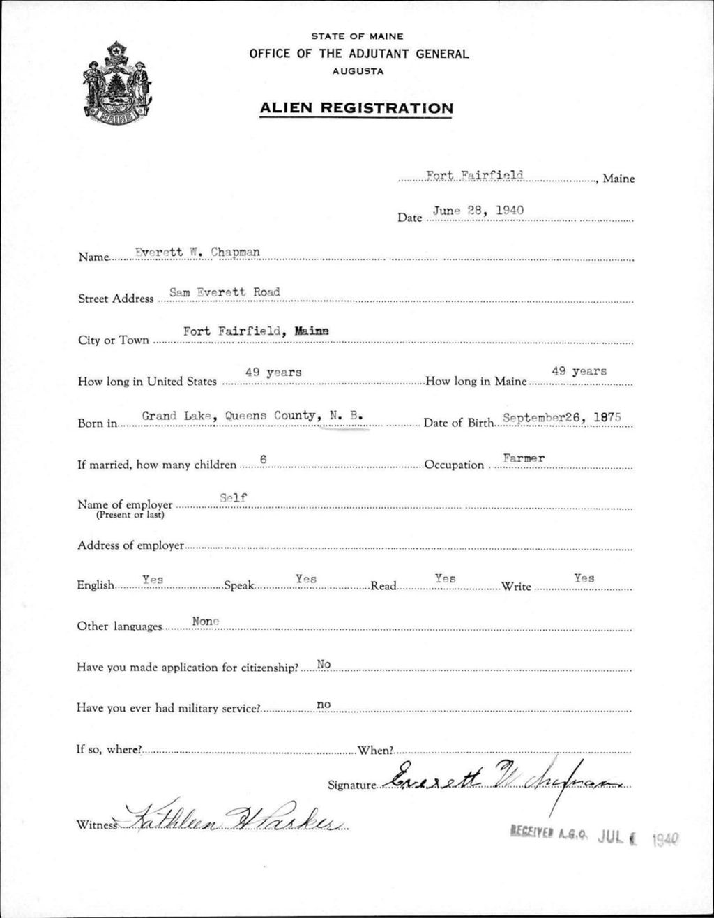 Miniature of Alien Registration- Chapman, Everett W. (Fort Fairfield, Aroostook County)