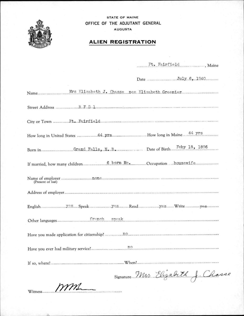Miniature of Alien Registration- Greenier, Elizabeth (Fort Fairfield, Aroostook County)