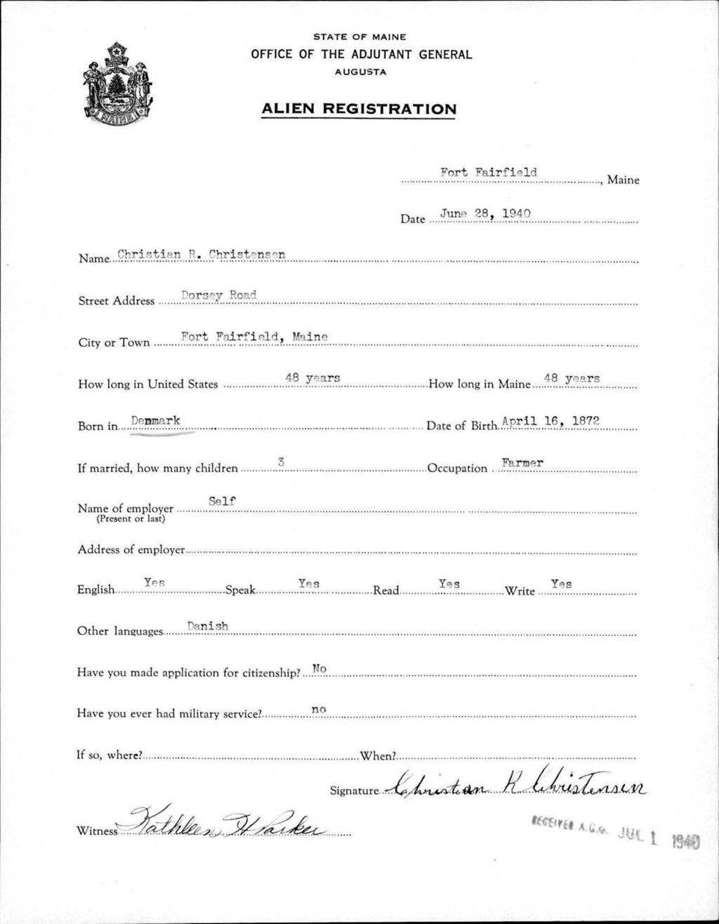 Miniature of Alien Registration- Christensen, Christian R. (Fort Fairfield, Aroostook County)