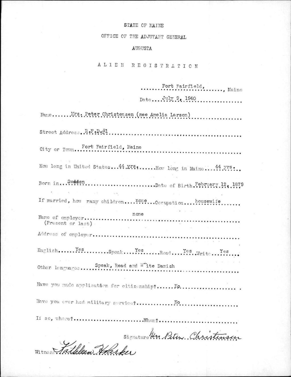 Miniature of Alien Registration- Larson, Amelia (Fort Fairfield, Aroostook County)