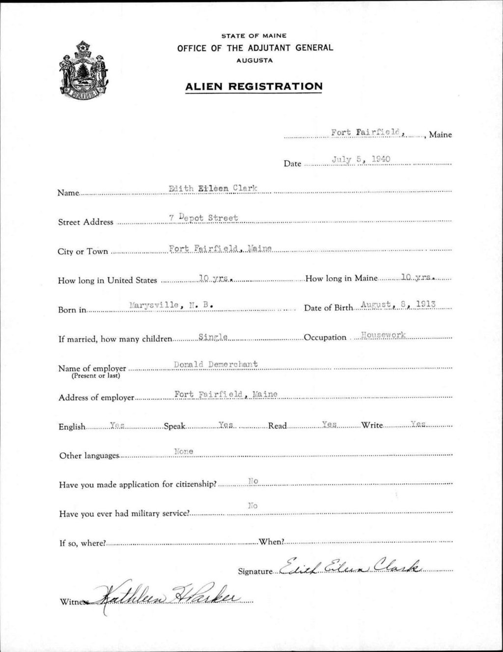 Miniature of Alien Registration- Clark, Edith E. (Fort Fairfield, Aroostook County)
