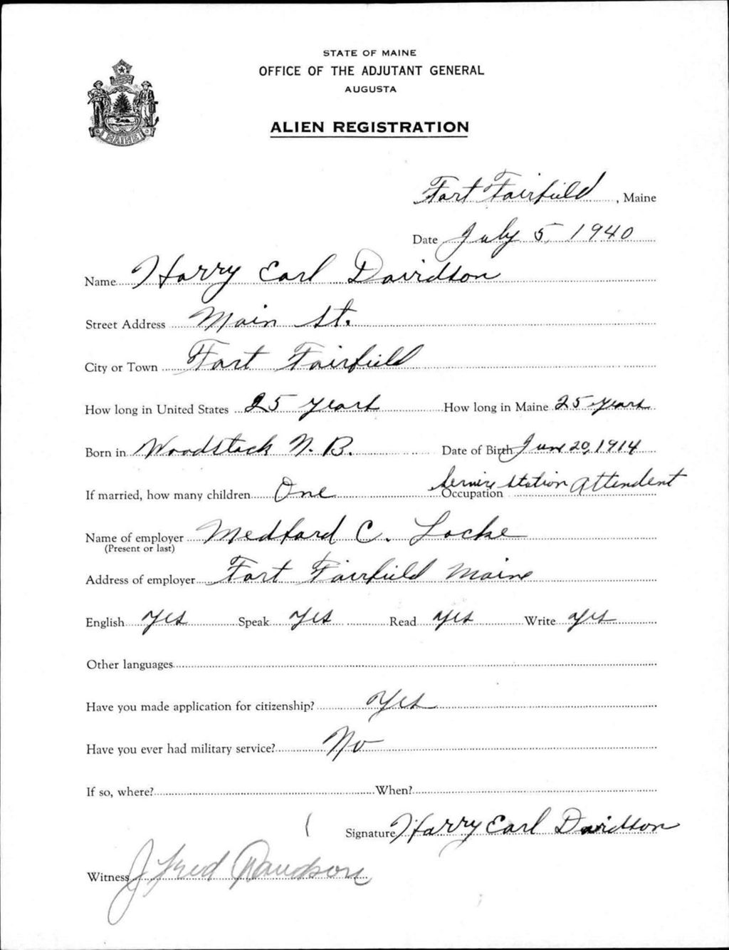 Miniature of Alien Registration- Davidson, Harry E. (Fort Fairfield, Aroostook County)