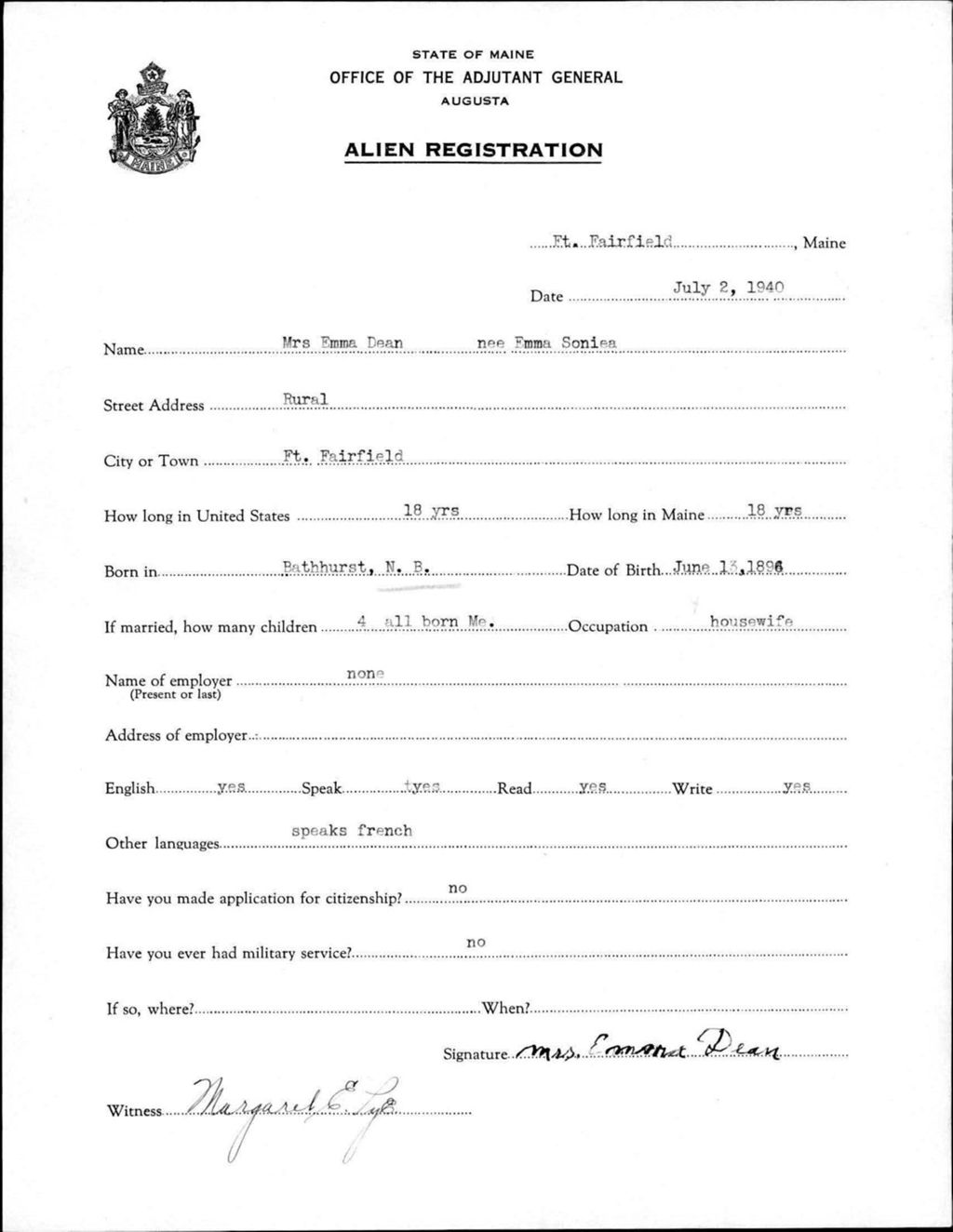 Miniature of Alien Registration- Soniea, Emma (Fort Fairfield, Aroostook County)