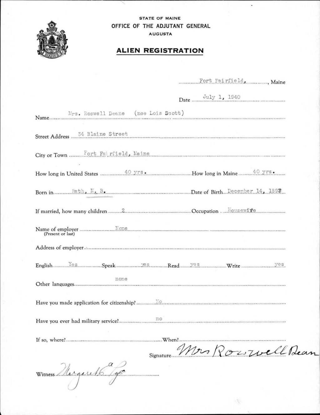 Miniature of Alien Registration- Scott, Lois (Fort Fairfield, Aroostook County)