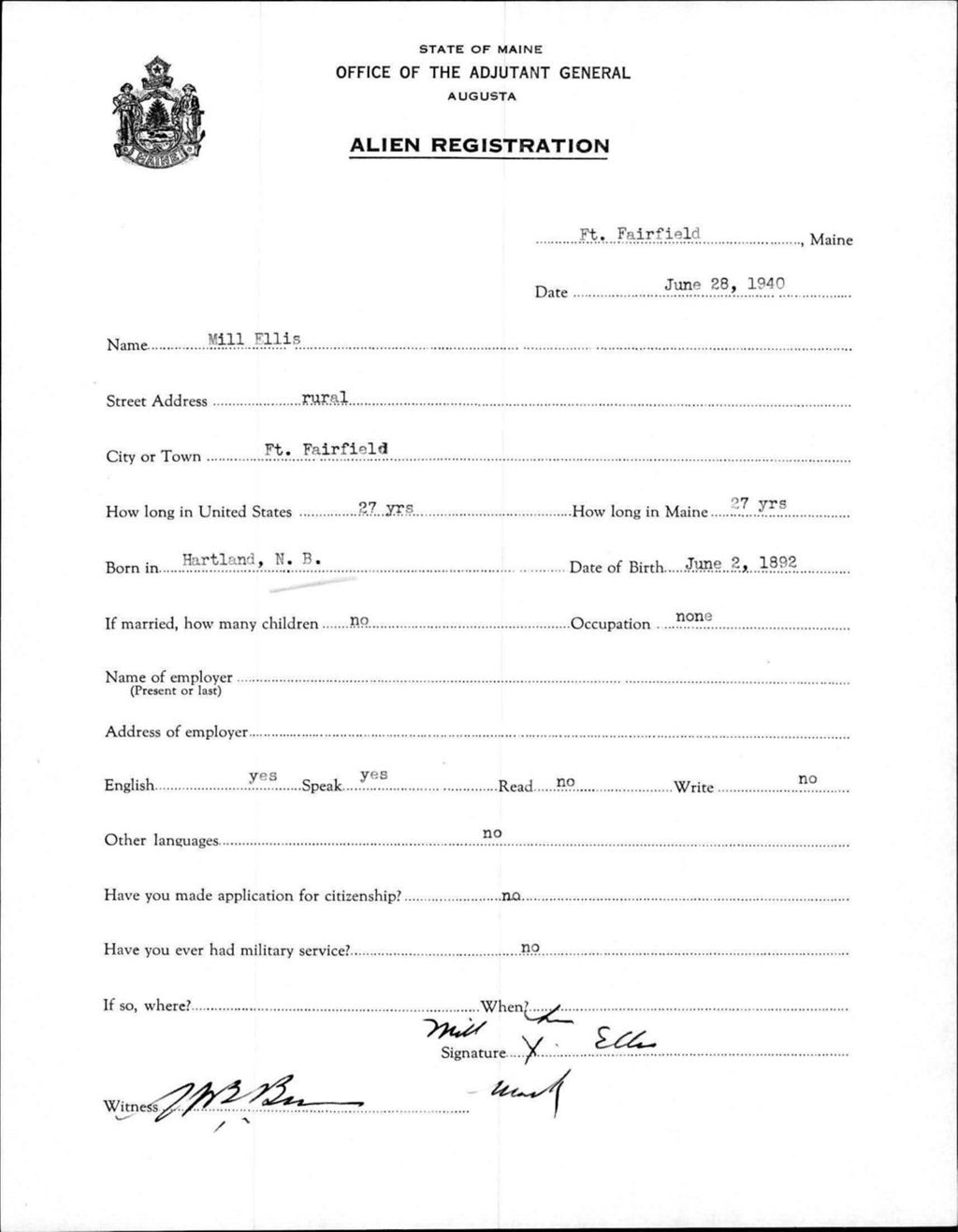 Miniature of Alien Registration- Ellis, Mill (Fort Fairfield, Aroostook County)
