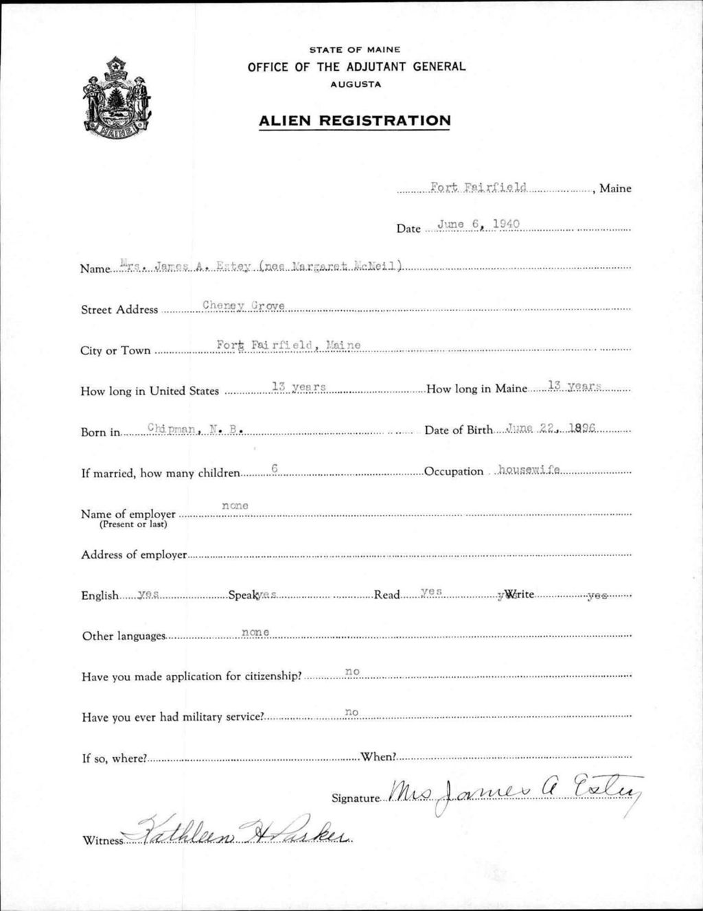 Miniature of Alien Registration- Mcneil, Margaret (Fort Fairfield, Aroostook County)