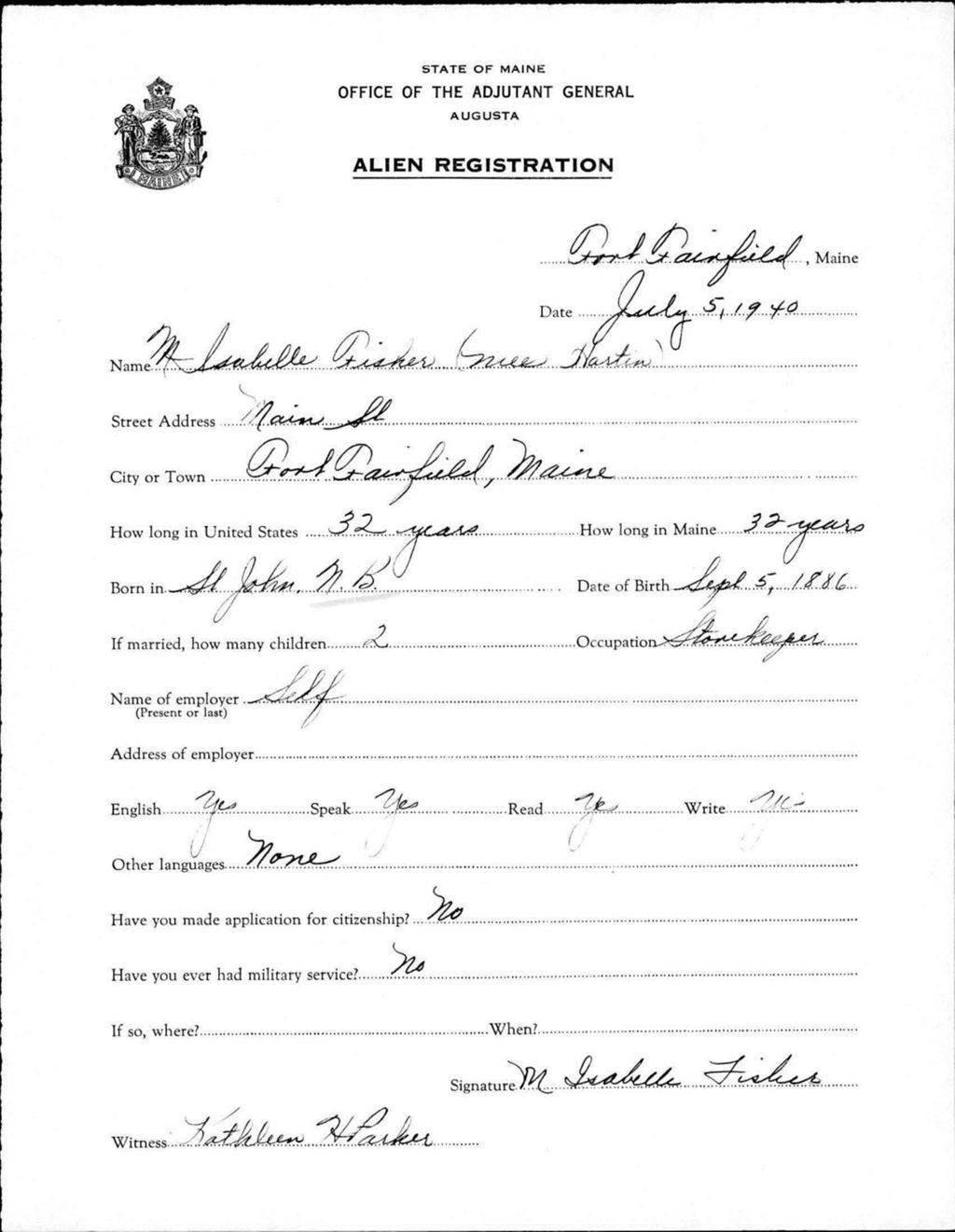 Miniature of Alien Registration- Hartin, Isabelle (Fort Fairfield, Aroostook County)