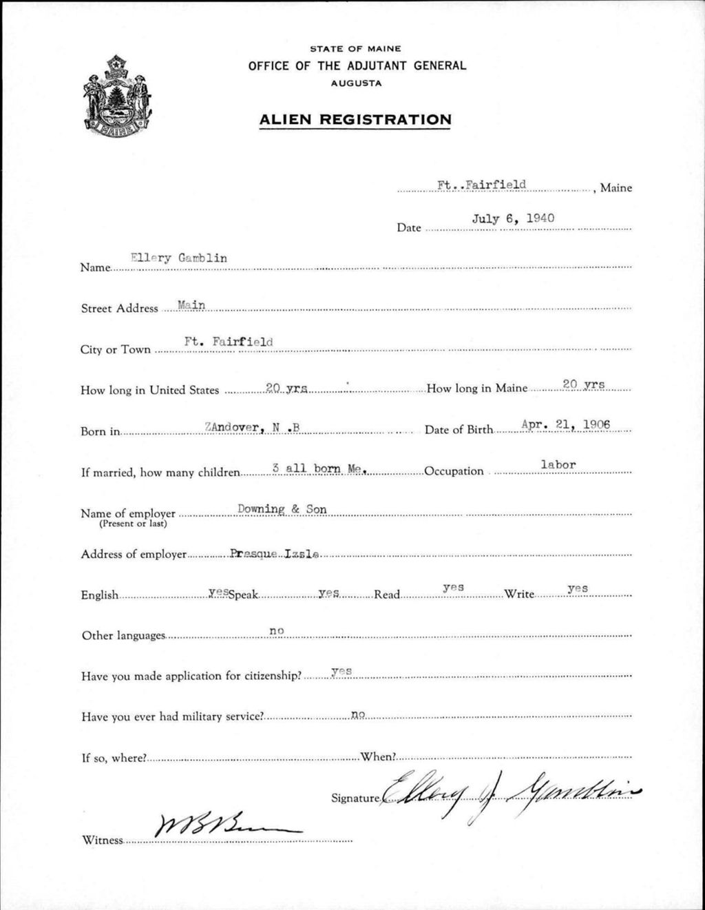 Miniature of Alien Registration- Gamblin, Ellery (Fort Fairfield, Aroostook County)