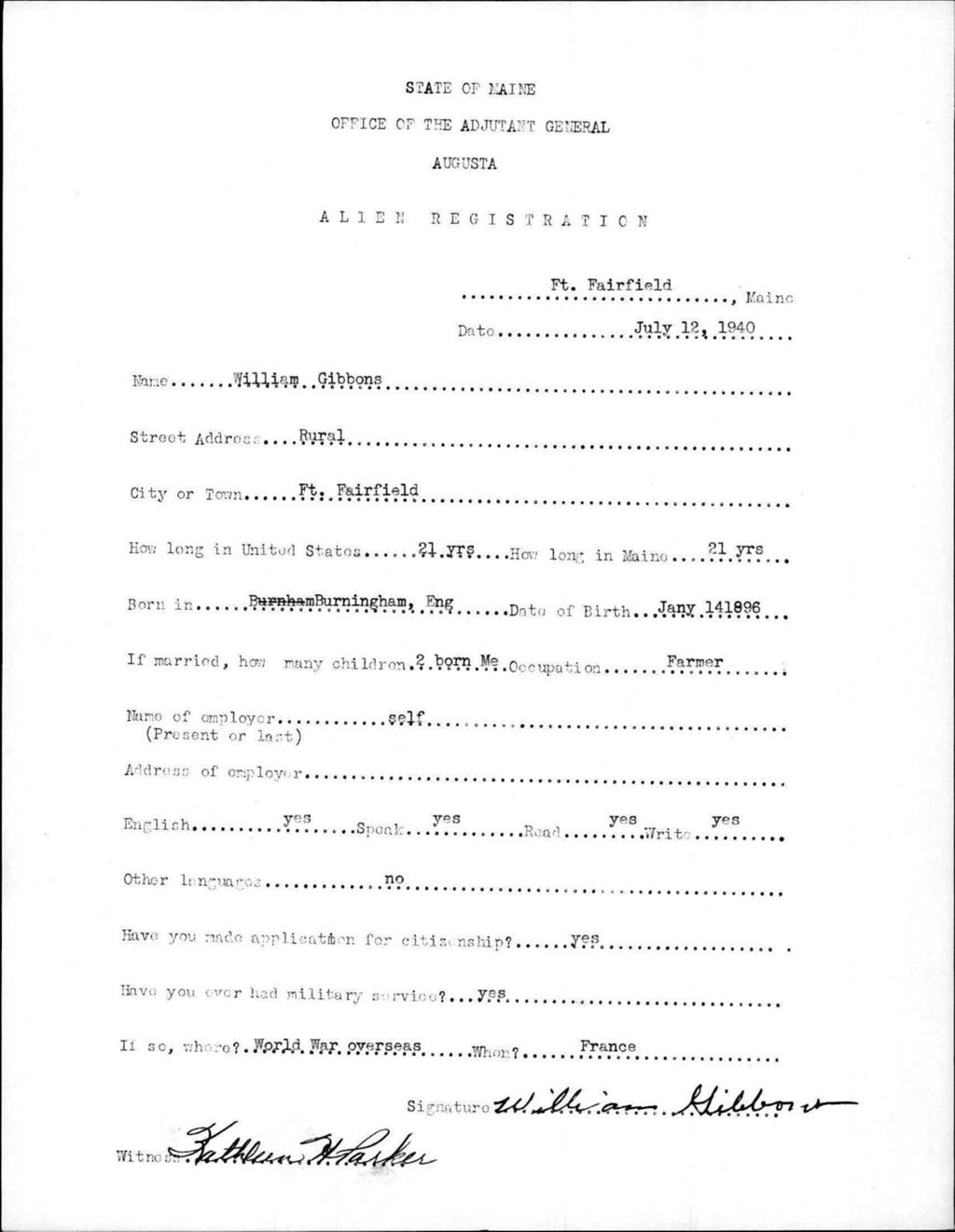 Miniature of Alien Registration- Gibbons, William (Fort Fairfield, Aroostook County)