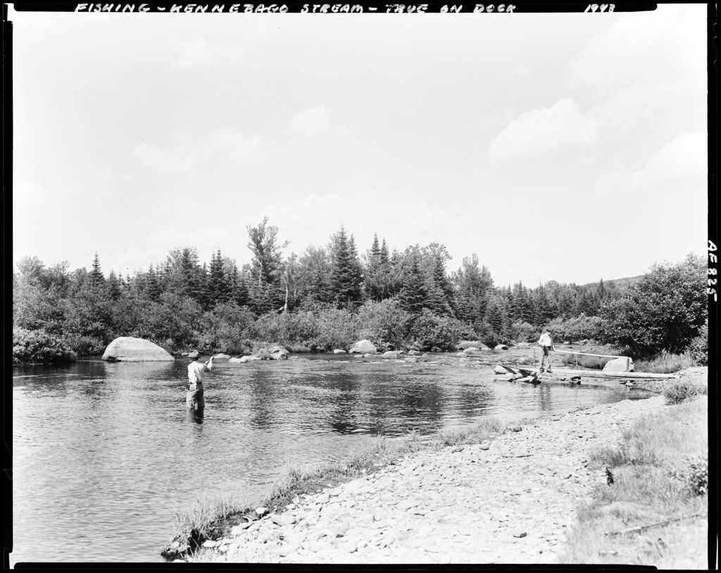 Miniature of Man Fishing Knee Deep In Stream While Another Man Watches From Shore--Kennebago Stream