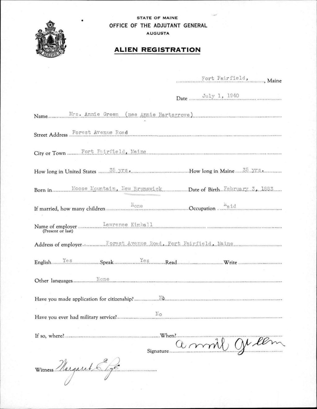 Miniature of Alien Registration- Hartsgrove, Annie (Fort Fairfield, Aroostook County)