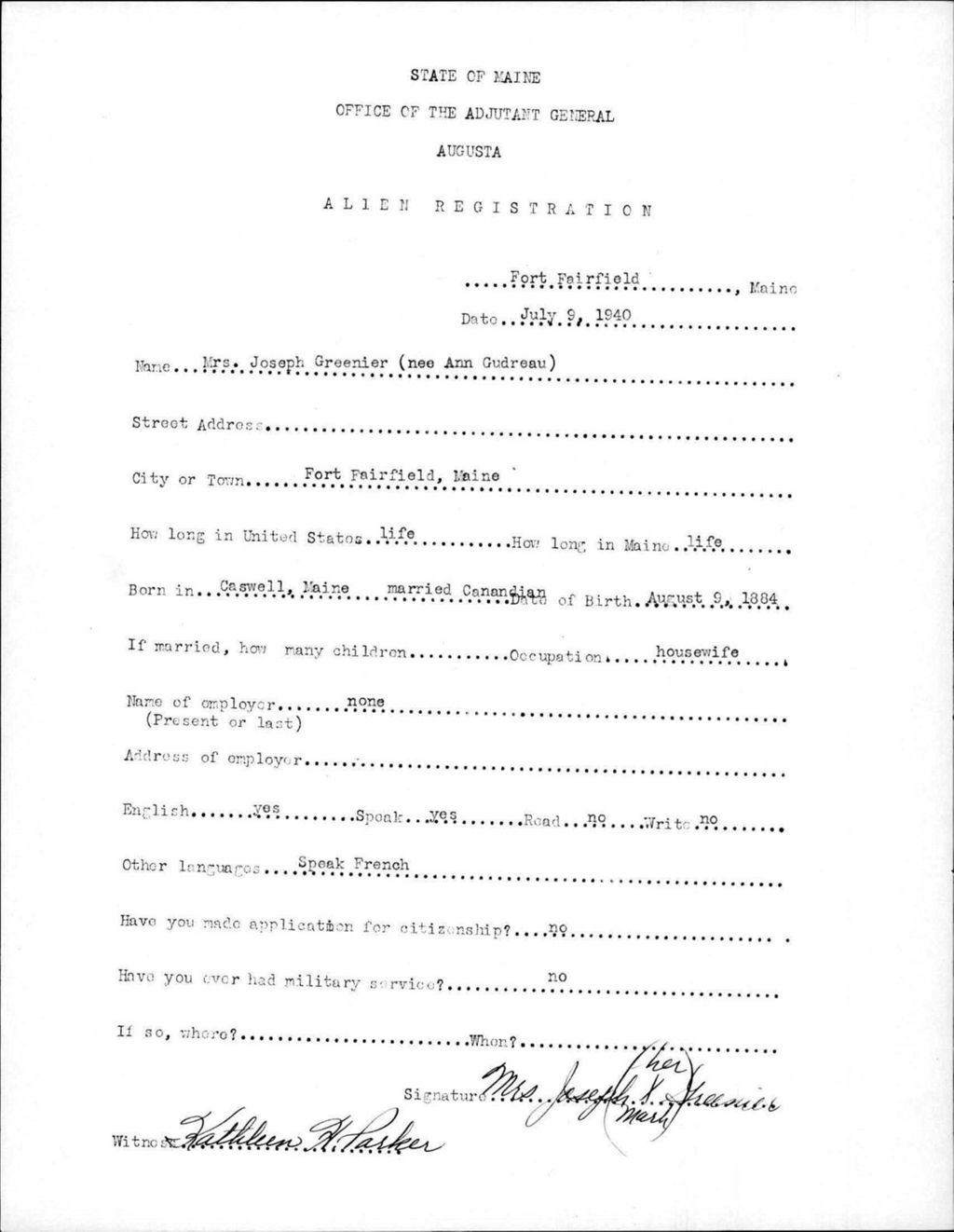 Miniature of Alien Registration- Gudreau, Ann (Fort Fairfield, Aroostook County)
