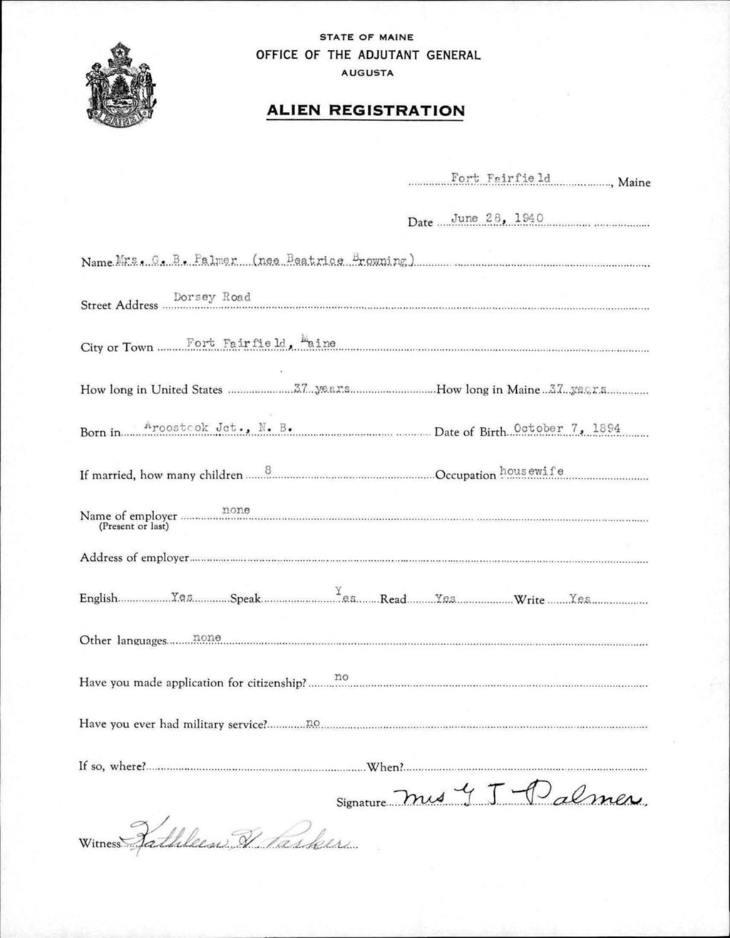 Miniature of Alien Registration- Browning, Beatrice (Fort Fairfield, Aroostook County)