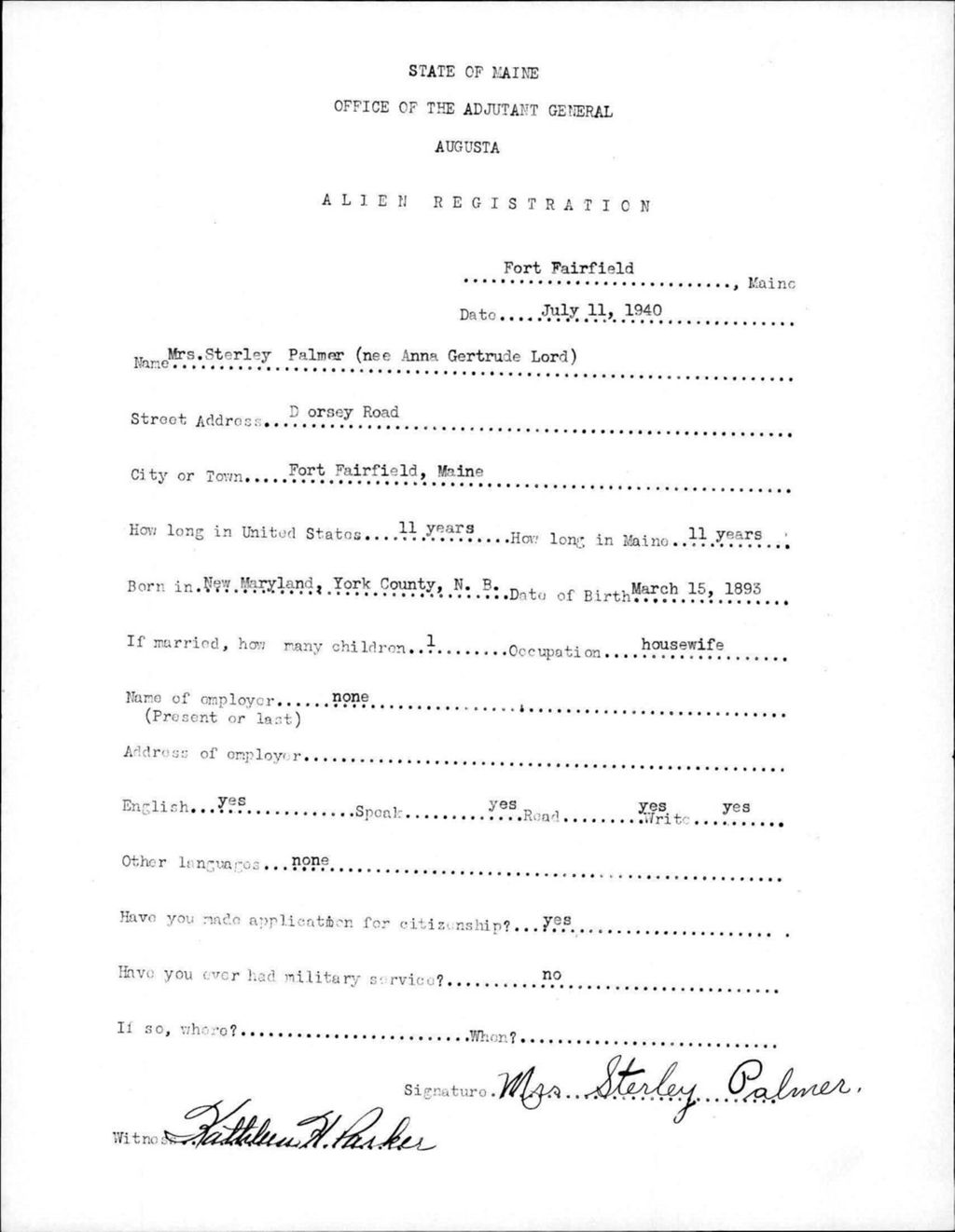 Miniature of Alien Registration- Lord, Anna G. (Fort Fairfield, Aroostook County)