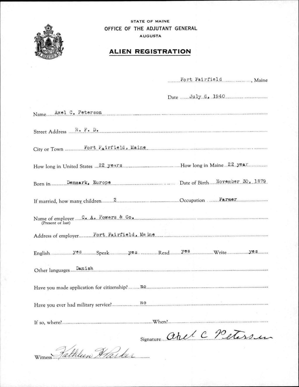 Miniature of Alien Registration- Peterson, Axel C. (Fort Fairfield, Aroostook County)