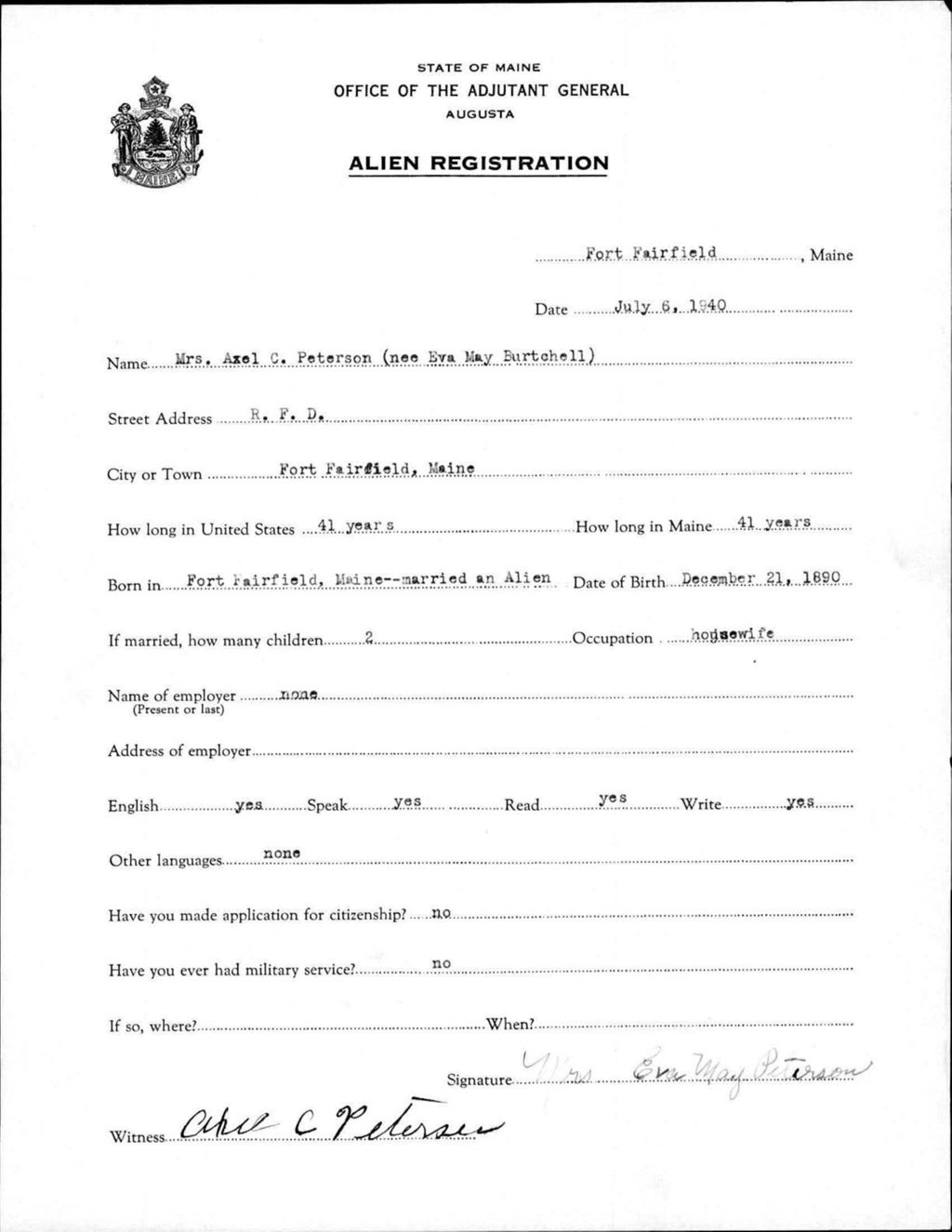 Miniature of Alien Registration- Burtchell, Eva M. (Fort Fairfield, Aroostook County)