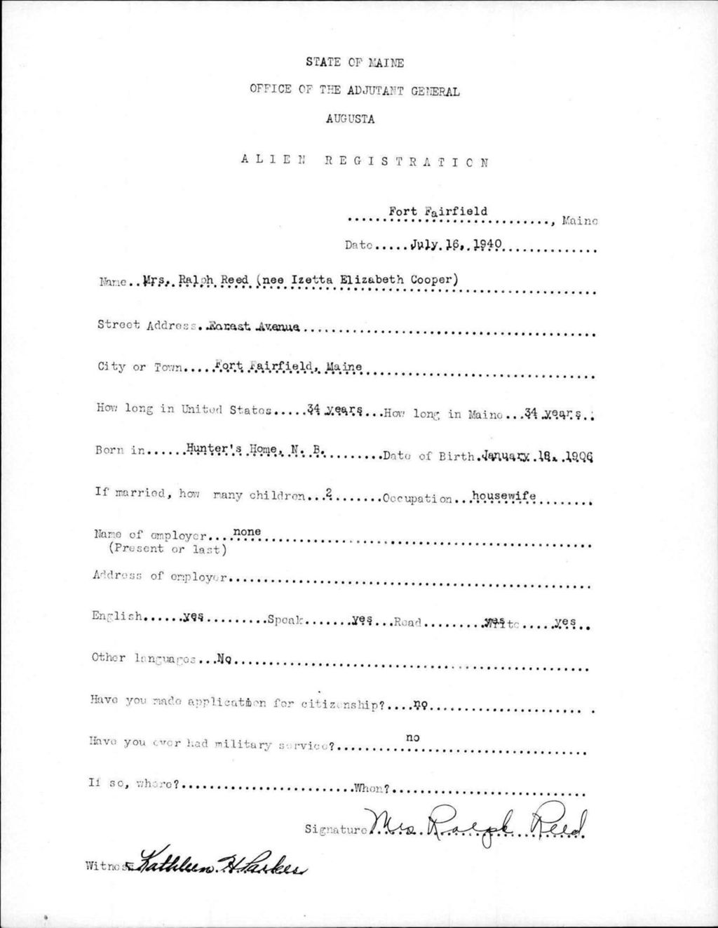Miniature of Alien Registration- Cooper, Izetta E. (Fort Fairfield, Aroostook County)