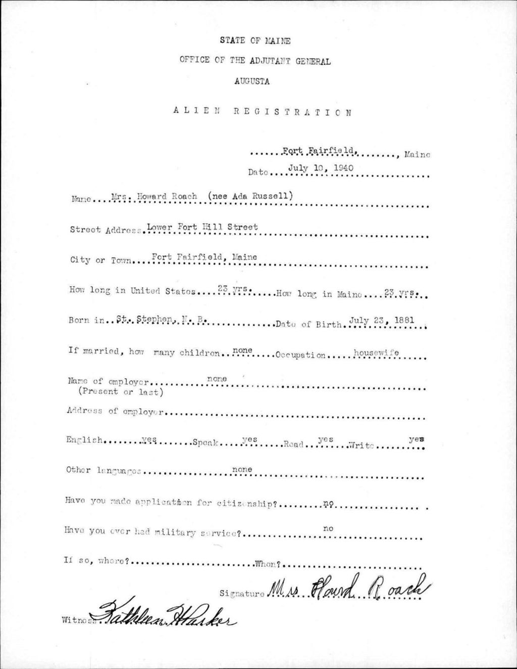 Miniature of Alien Registration- Russell, Ada (Fort Fairfield, Aroostook County)